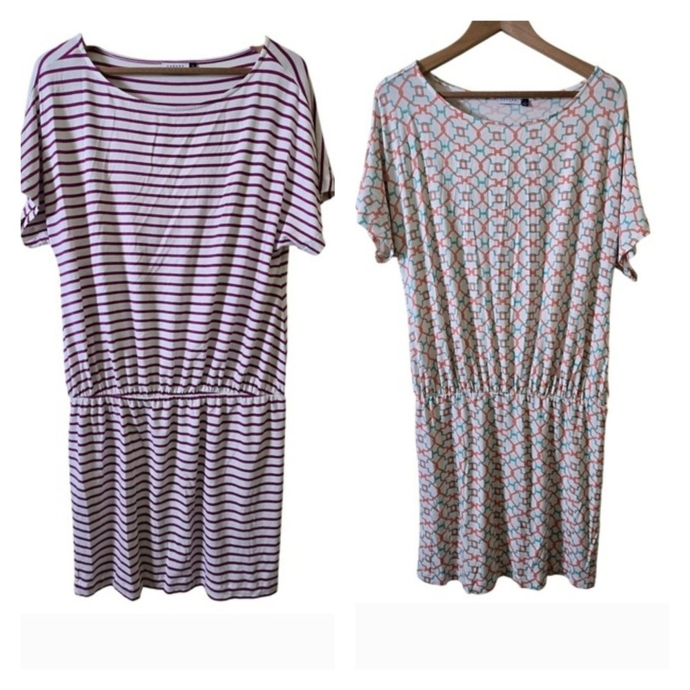 Cabana Life Dress Womens Large Multi Color Striped Geometric UPF 50 Lot of 2
